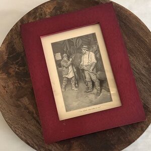 Antique Rustic horse stable barn scene in Elegant Red Wooden Picture Frame